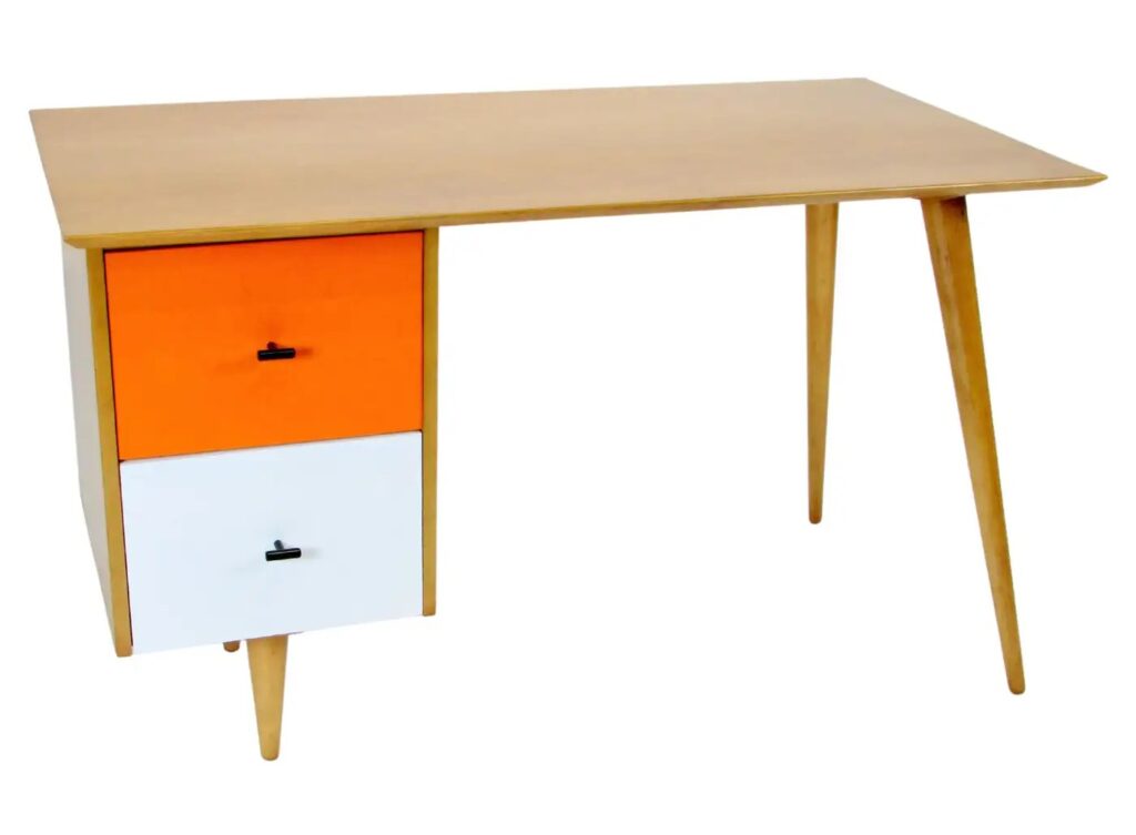 Paul McCobb Winchendon Planner Group Blonde Desk with Orange and White Drawers